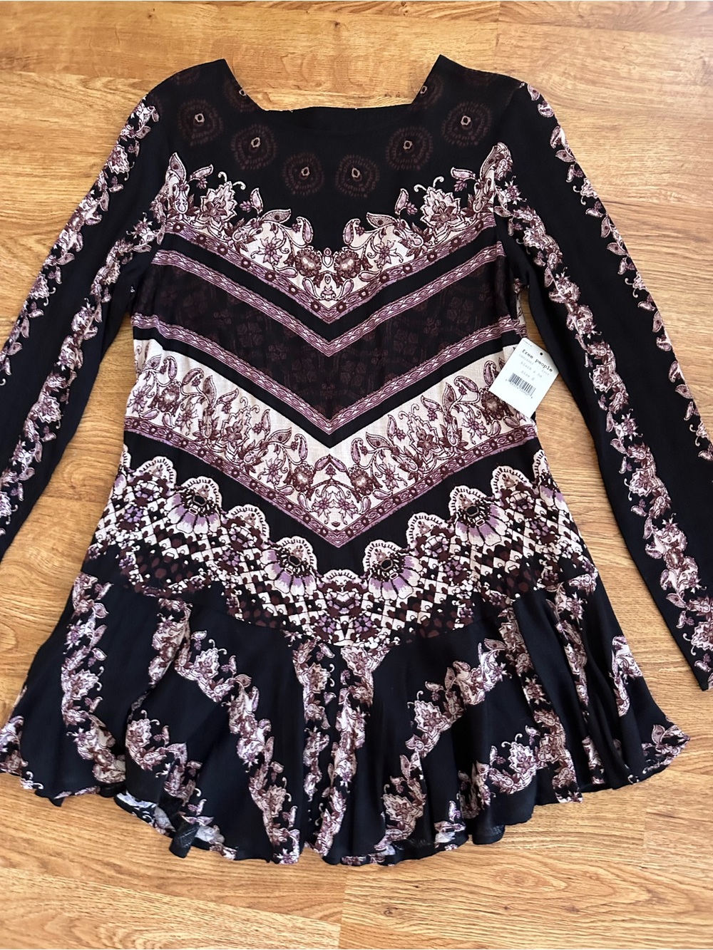 NWT Free People Mini Dress S Black Purple Cream